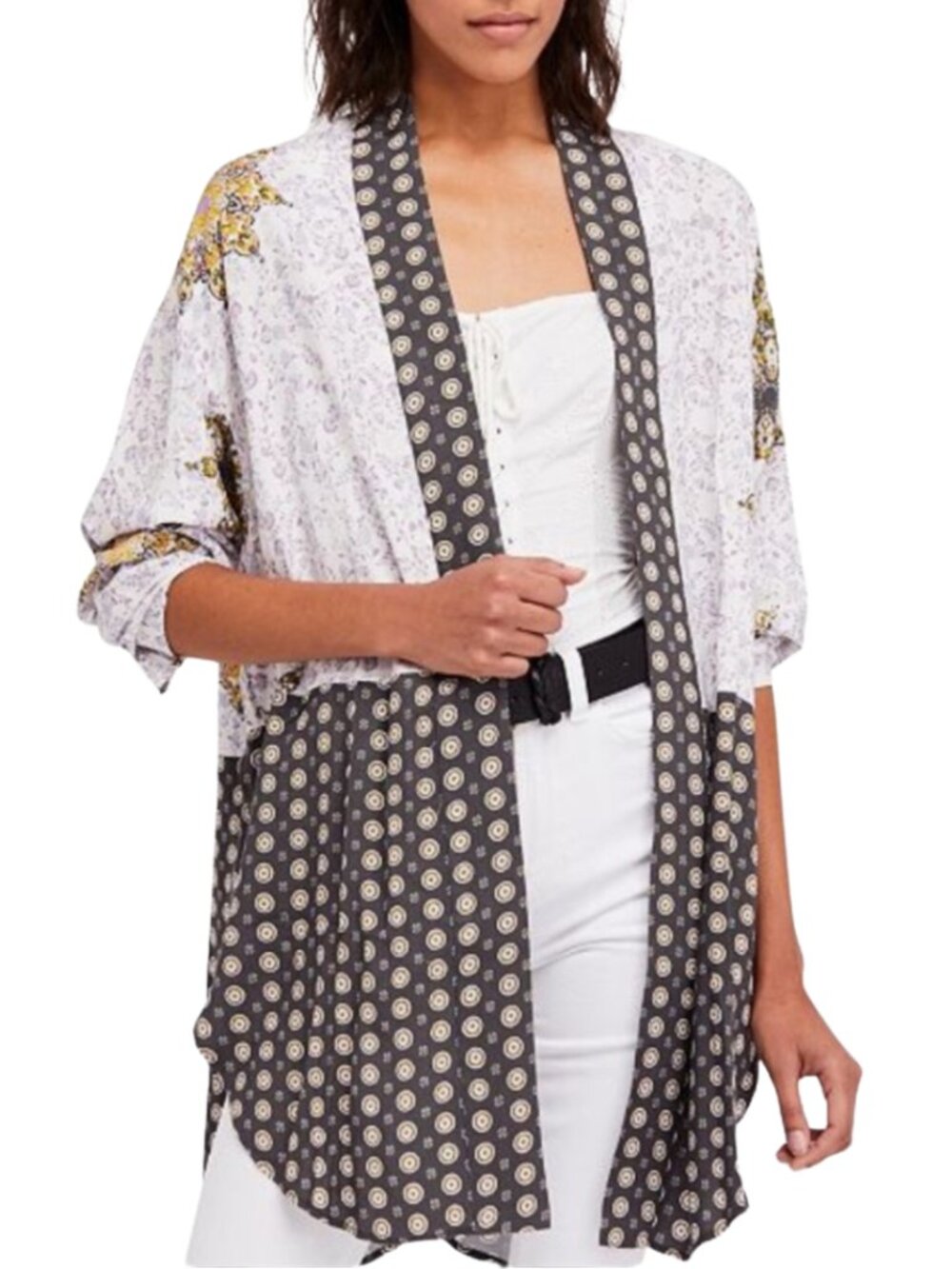 Free People Forget Me Not Mixed Print Kimono Cardigan XS Boho